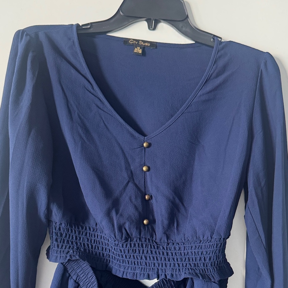 City Studio Women's Navy Buttoned Blouse and matching ruffle skirt